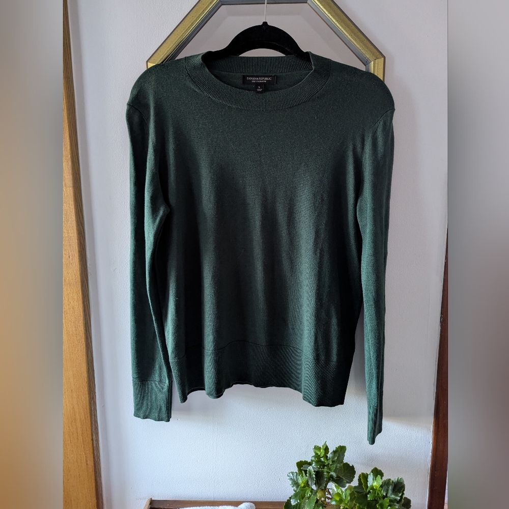 Banana Republic Women’s Silk Cashmere Sweater Crew Neck Green Small Soft